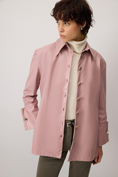 Touché Privé Faux Leather Shirt with Wide Cuffs