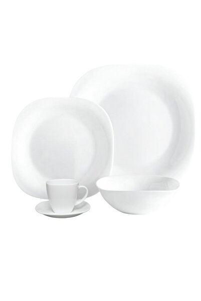 Houzi 16 Pcs Opal ware Dinner set 4 x Dinner plate 4 x Dessert plate 4 x Bowl 4 x Cup and Saucer