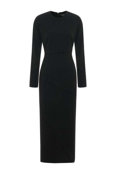 KAMEYA ASİMETRİK DETAYLI MİDİ ELBİSE 26W40843