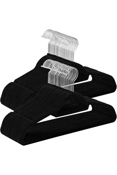 AB HOMES Set de 50 de umerașe antiderapante din catifea cu bară de cravată și cârlig rotativ, 43,5 cm, negru