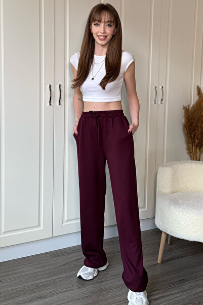 Dilay Gökoğlu Butik Modal Soft Textured Comfortlux Wide Leg Claret Red Trousers