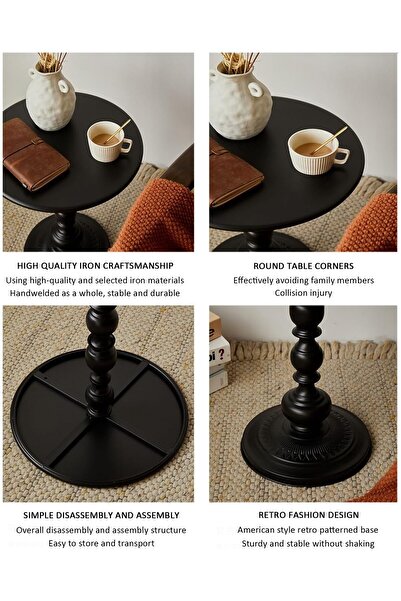 Twinkle Mart Round Retro American-Style Coffee Table / Iron Side Table for Sofa, Indoor/Outdoor