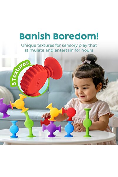 BUNMO Textured Suction Bath Toys - 10 Pack Silicone (Decorative, Build & Create)