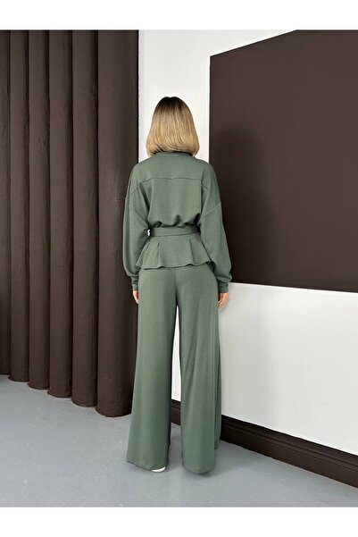 MIZUKI Wide-Lettered Pants with Belt Jacket Modal Suit