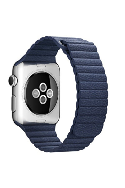iUni Curea compatibilă cu Apple Watch Ultra/SE/8/7/6/5/4/3/2/1, 42 mm, buclă din piele, albastru miezul nopții