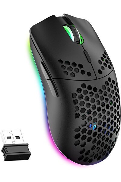 ULHYC ماوس ألعاب لاسلكي قابل لإعادة الشحن مع إضاءة خلفية RGB، 6 أزرار، DPI قا...