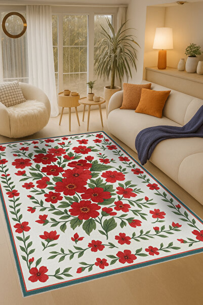 Rugs Modern Halı MOSSO Διακοσμητικό χαλί με υφαντό σχέδιο με θέμα τα λουλούδι...
