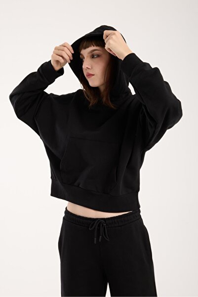 Store 100% Cotton Hooded Women's Sweatshirt with Front Pocket Detail