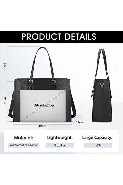 007 حقيبة كمبيوتر محمول JJ OJCL نسائية مقاس 39 سم - حقيبة كتف أنيقة من الجلد المقاوم للماء، لون أسود