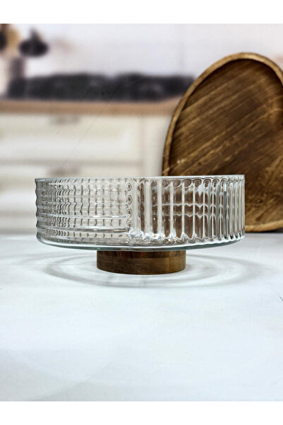 MİEN وعاء زجاجي مع حامل أكاسيا 21 سم