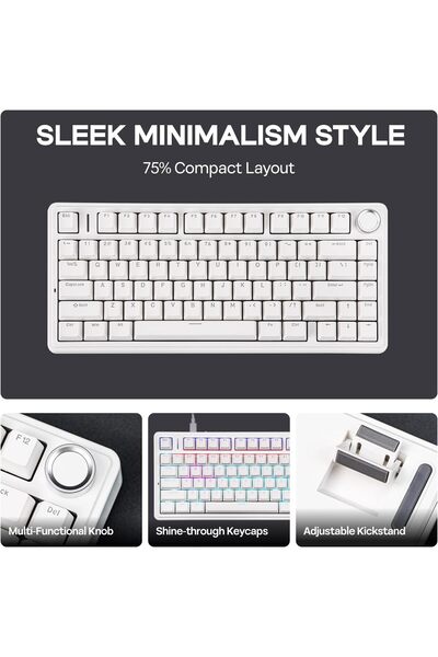 Epomaker Aula F75-Wired 75% Gaming Keyboard (White)