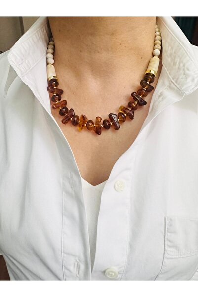 DEVİ fashion Beads Gold Necklace 45 cm