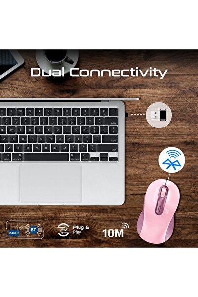 Promate Wireless Mouse, Ergonomic Ambidextrous, 1600DPI, 150H Working Time for MacBook, KEN PINK