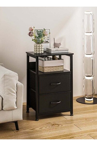 Bangiga Nightstand with 2 Fabric Drawers,Simple Bedside Table,End Table for Bedroom/Living Room (Black)