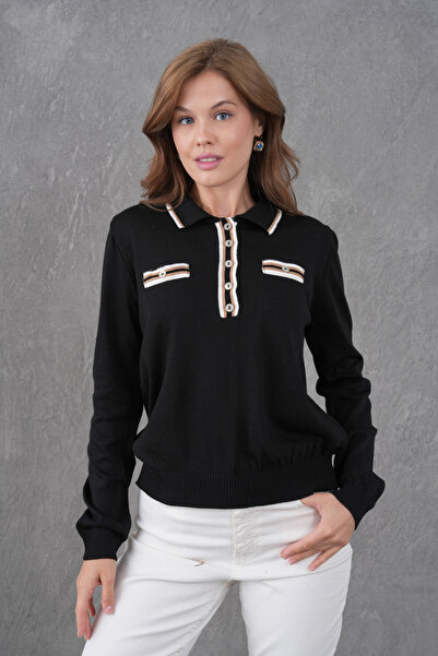 Park Karon Women's Polo Neck Garni Detail Knitwear Sweater