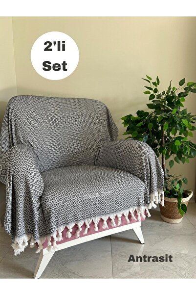 metin tekstil Buldan Berjer Uyumlu 2'li 170x145 Koltuk Örtüsü