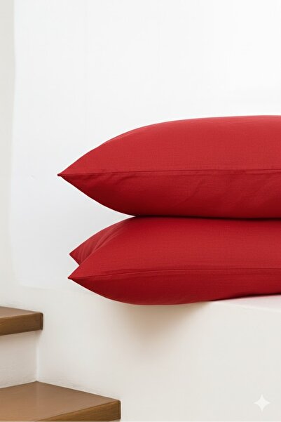 Bonny Home Vevra Red Solid Color 2-Piece Pillowcase Cotton Fabric with Zipper