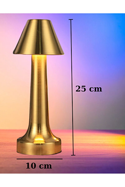 Unichrome Işık Ayarlı Dokunmatik Mantar Masa Lambası Metal 3 Işık Renkli Şarjlı Masa Lambası Gold