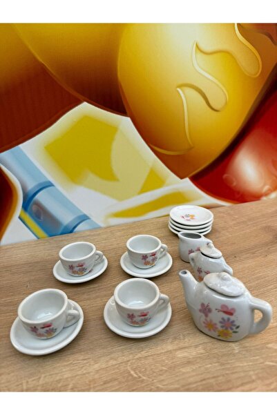 scntoys 17 Piece Ceramic Flower Pattern Tea Set Toy Porcelain Tea Set 17 Piece Dollhouse Play Set