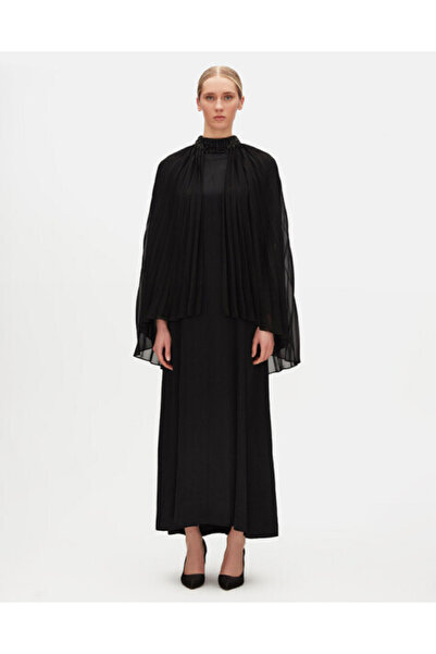 MISS DALIDA Pelerin Detaylı Taşlı Şık Siyah Elbise