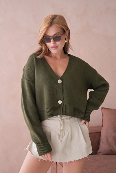 Park Karon Women's Polo Collar Button Detail Oversized Knitwear Cardigan