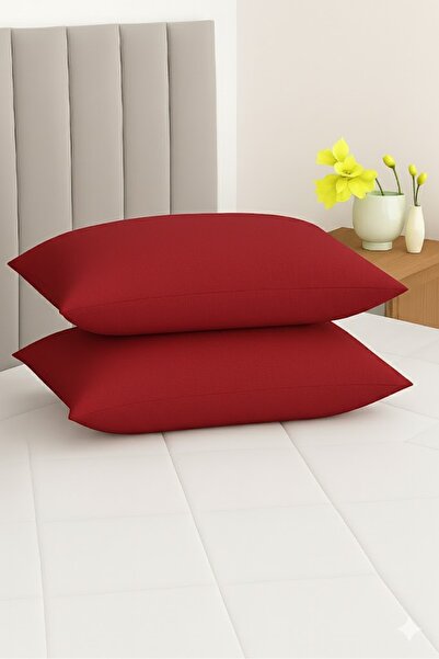 Bonny Home Vevra Red Solid Color 2-Piece Pillowcase Cotton Fabric with Zipper