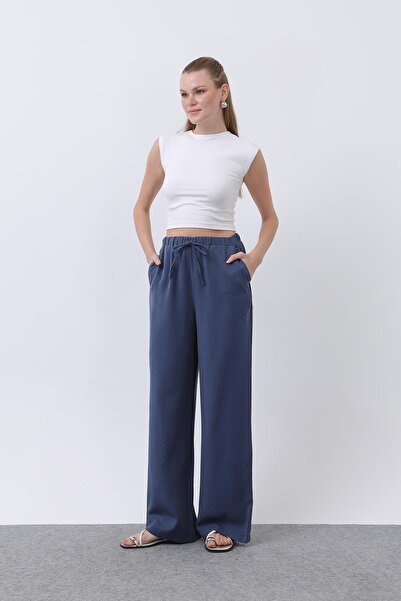 Soul Women's Elastic Waist Side Piped Pants - 32231Pnt - Navy