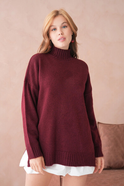 Park Karon Women's Half Turtleneck Slit Oversized Knitwear Sweater