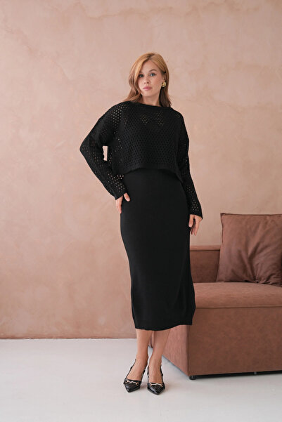 Park Karon Women's Wide Collar Knit Detail Two-Piece Knitwear Set