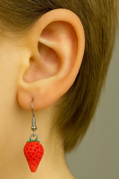 TAKIŞTIR أقراط للأطفال على شكل فراولة باللون الأحمر (زوج)