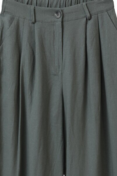 Soul Women's Pencil Detailed Loose Trousers -32304Pnt - Khaki