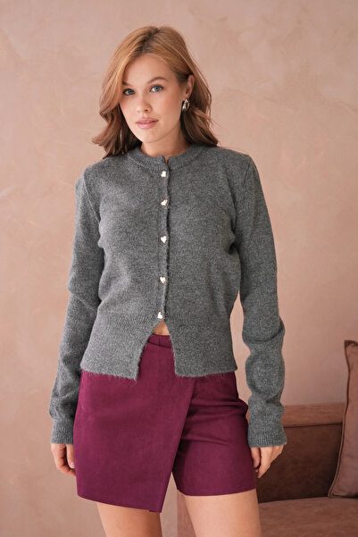 Park Karon Women's Crew Neck Button Detailed Knitwear Cardigan