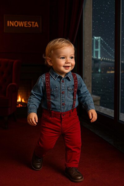 inowesta trend Erkek Bebek&Çocuk Kot Gömlek-Gabardin Pantolon Salopet Takım Elbise 4'lü Set