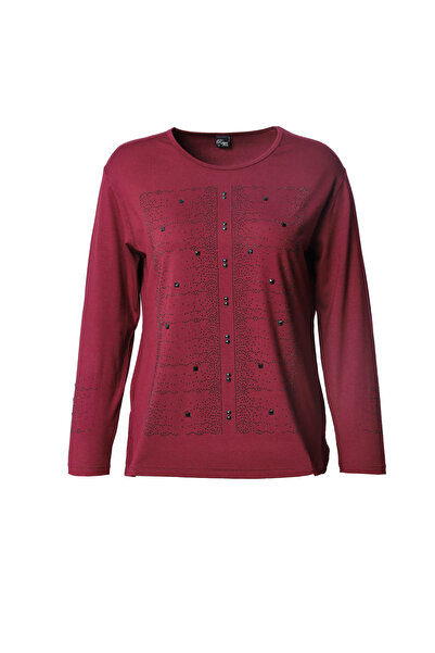 Trikolay Büyük Beden Kadın Kolu Taş Detaylı Penye Bluz