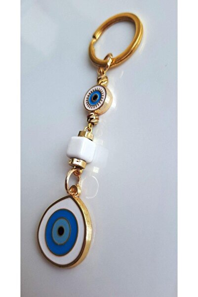 Svc Aksesuar هدية فاخرة للعام الجديد سلسلة مفاتيح بيضاء مع خرز عين الشر الكبيرة