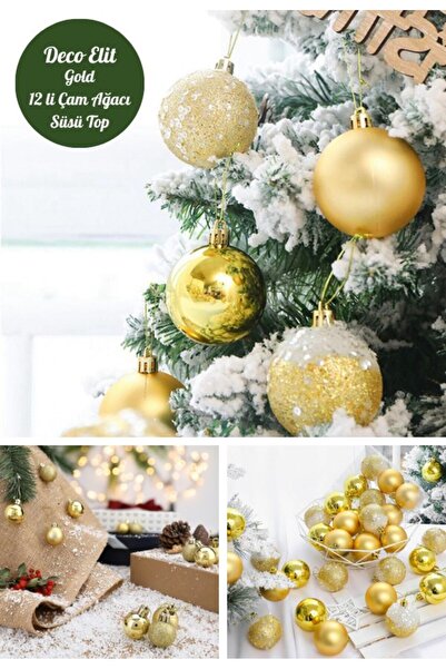 Deco Elit 12-dijelni set božićnih ukrasa za jelku – 4 cm sjajni i Sa šljokica...