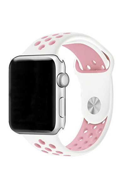 iUni Strap compatible with Apple Watch Ultra/SE/8/7/6/5/4/3/2/1, 44mm, Silicone, White/Pale Pink