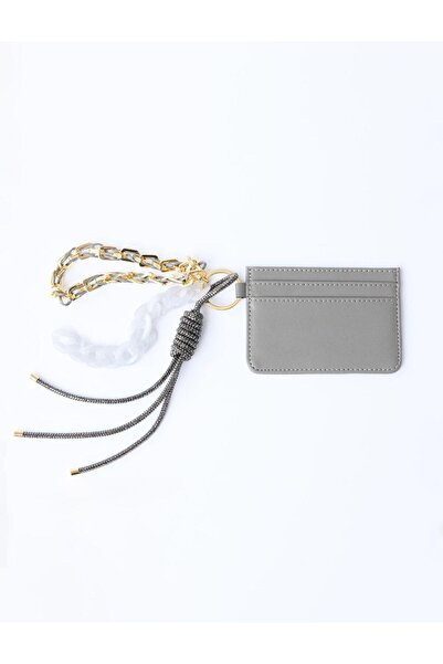 Jimmy Key Grı Deri Görünümlü Zincir Detaylı Kartlık Cüzdan