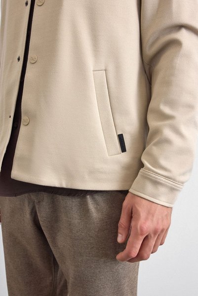 Back And Bond Beige Regular Fit Diagonal Jacquard Knitted Coat Jacket