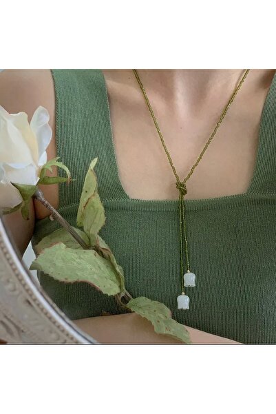 FloresDeCarnaval Lily of the Olive 🌿 - Green Beaded Bellflower Necklace