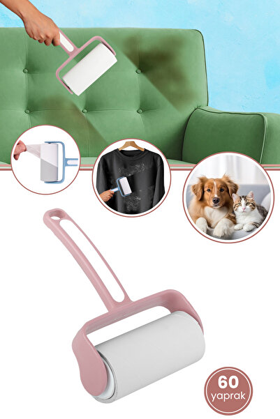 Flora Tüy Toplayıcı, Kedi Köpek Tüyü Elbise Kanepe Araba Koltuğu Yapışkanlı Temizleme Rulo 60 Yaprak Pembe