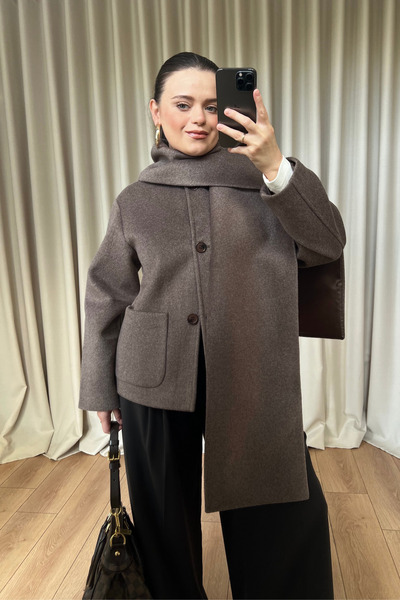 bsracetin co Kahve Çıkarılabilir Şallı Kaban