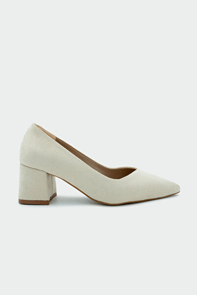 LAMİNTA Fiona Beige Suede Women's Thick Heeled Shoes