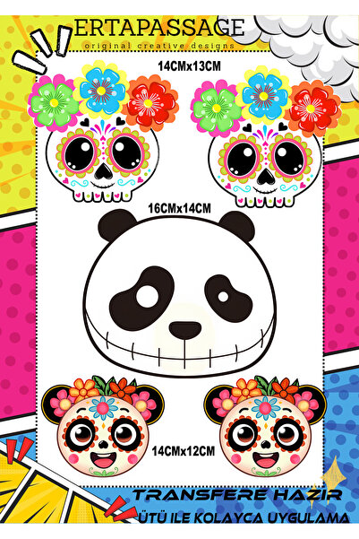 ErTaPassage Skull Panda Çocuk DTF Transfer Baskı – Ütüyle Yapışan – Tişört İç...