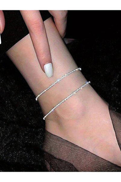 Teo ikili İnce Zincir Halhal 925 Ayar - Parlak Ayak Bileziği