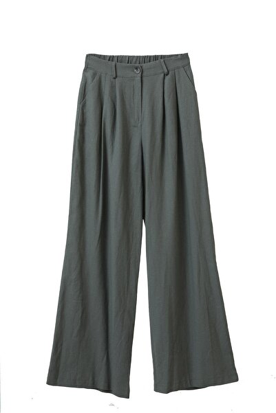 Soul Women's Pencil Detailed Loose Trousers -32304Pnt - Khaki