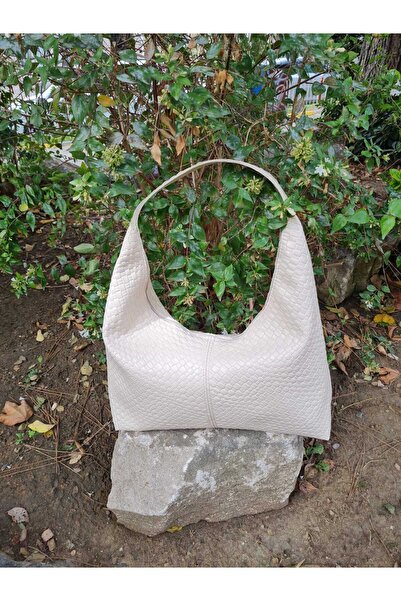 YMZBAG Cream Patterned Zipper Closure Women's Shoulder Bag