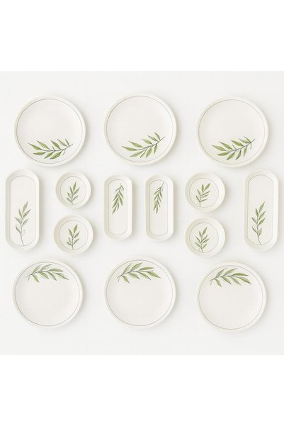 Noah Exclusive Ceramic 6 Person Leaf Shape 14 Piece Ceramic Breakfast Set