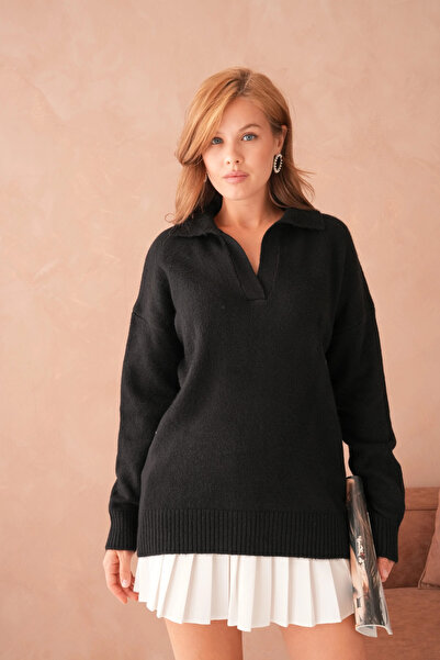 Park Karon Дамски плетен пуловер с поло яка