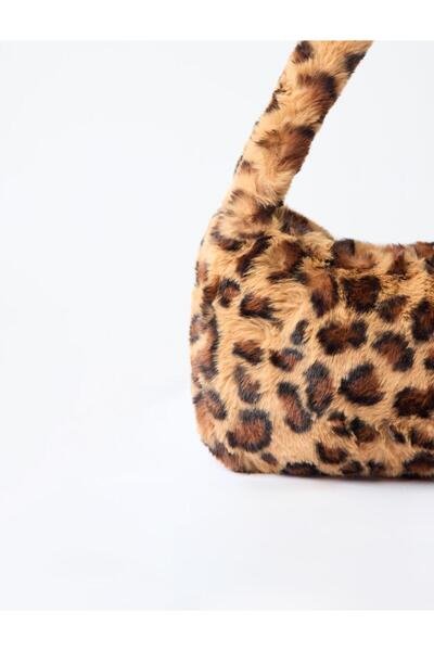 Jimmy Key Kahverengi Leopar Desenli Peluş Omuz Çantası